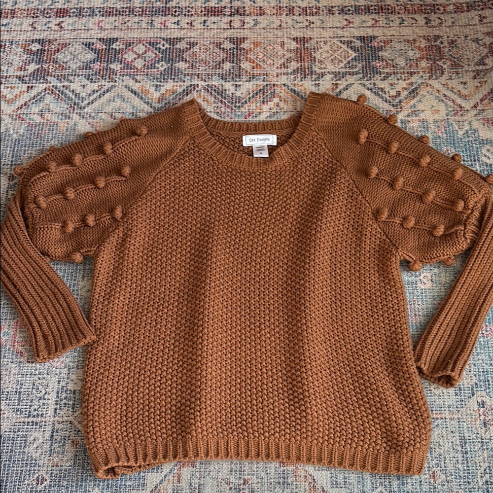 Brown Sweater with Textured Sleeves